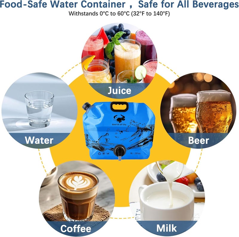Coipdfty Water Jug Camping 2.1 Gallon Collapsible with Spigot, BPA Free Portable Water Pouch Foldable Water Bags for Outdoor Hiking, Travel and Emergency & Water Storage Containers (Blue-1Pcs) - Image 4